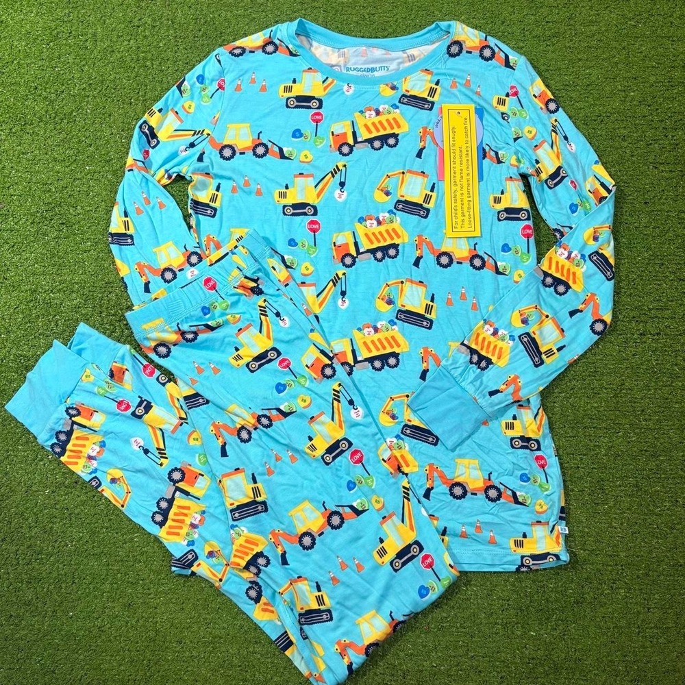 RuggedButts Kids Pajamas Size 16 Two Piece Under Construction Trucks Bamboo